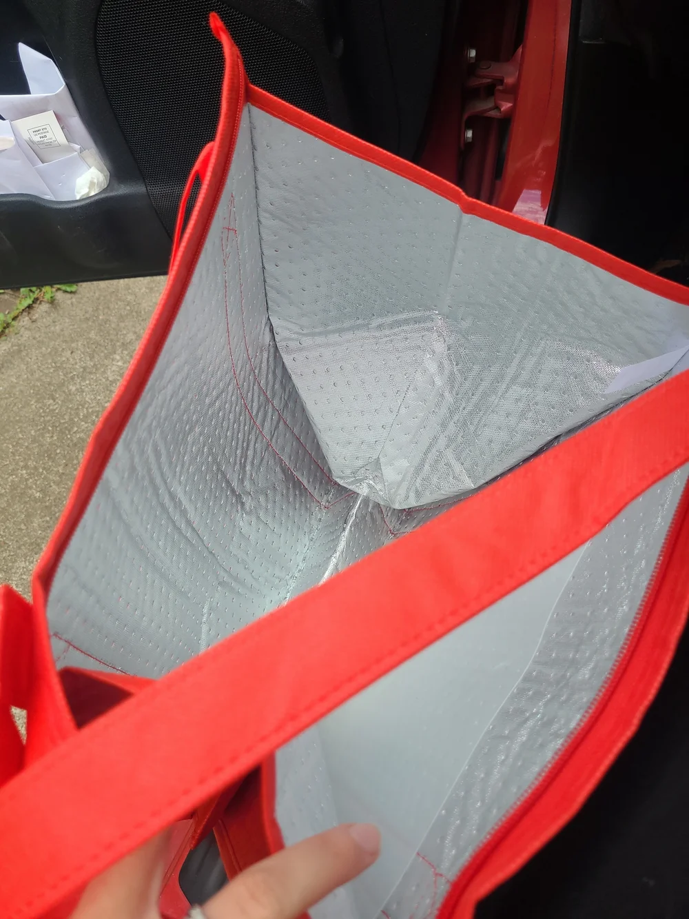 Red Insulated Delivery Tote Bag with White Logo